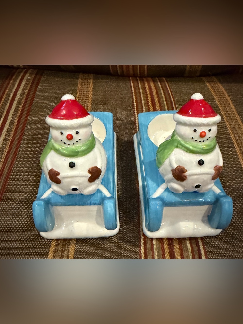 Yankee Candle SET OF 2 Snowman Sled Tealight Candle Holders